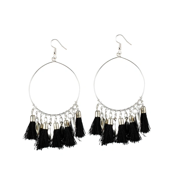 Generic Women's Alloy Hook Dangler Hanging Tassel Fashion Earrings-Black - Black, Alloy