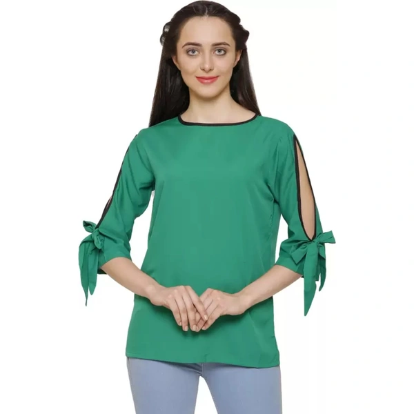 Women's Casual Slit Sleeve Solid Green Top (Color:GreenMaterial:Poly Crepe) - Green, Top