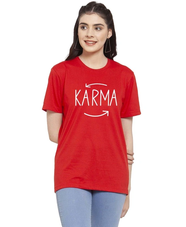 Women's Cotton Blend Karma Printed T-Shirt (Red) - Red, 0.35, L
