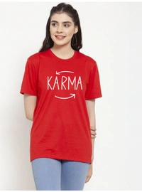 Women's Cotton Blend Karma Printed T-Shirt (Red) - Red, 0.35, L