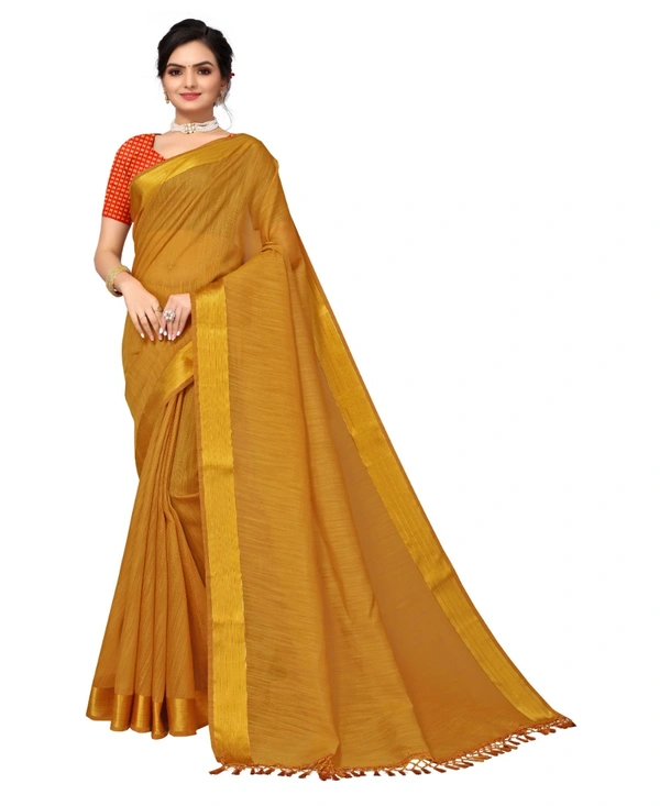 Women's Cotton Blend Stripe Pattern Sarees (Mustard, 5-6 Mtrs) - Mustard, 0.45, 5-6 Mtrs