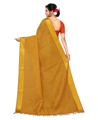 Women's Cotton Blend Stripe Pattern Sarees (Mustard, 5-6 Mtrs) - Mustard, 0.45, 5-6 Mtrs