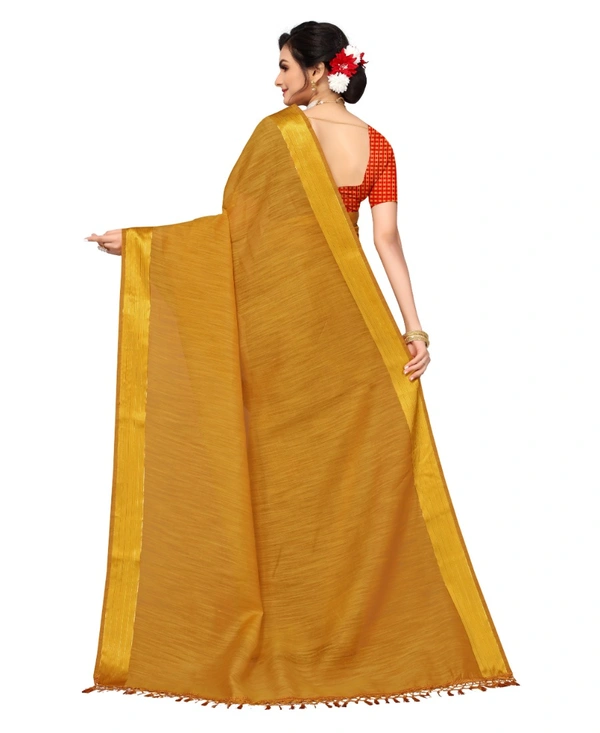 Women's Cotton Blend Stripe Pattern Sarees (Mustard, 5-6 Mtrs) - Mustard, 0.45, 5-6 Mtrs