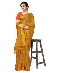 Women's Cotton Blend Stripe Pattern Sarees (Mustard, 5-6 Mtrs) - Mustard, 0.45, 5-6 Mtrs