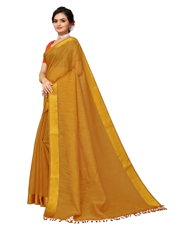 Women's Cotton Blend Stripe Pattern Sarees (Mustard, 5-6 Mtrs) - Mustard, 0.45, 5-6 Mtrs