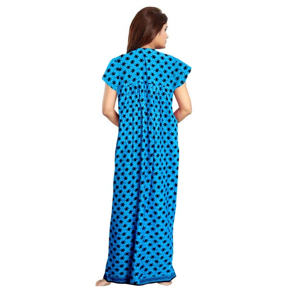 Women's Cotton Printed Maxi Nighty (Aqua Blue) - 0.45, Aqua Blue