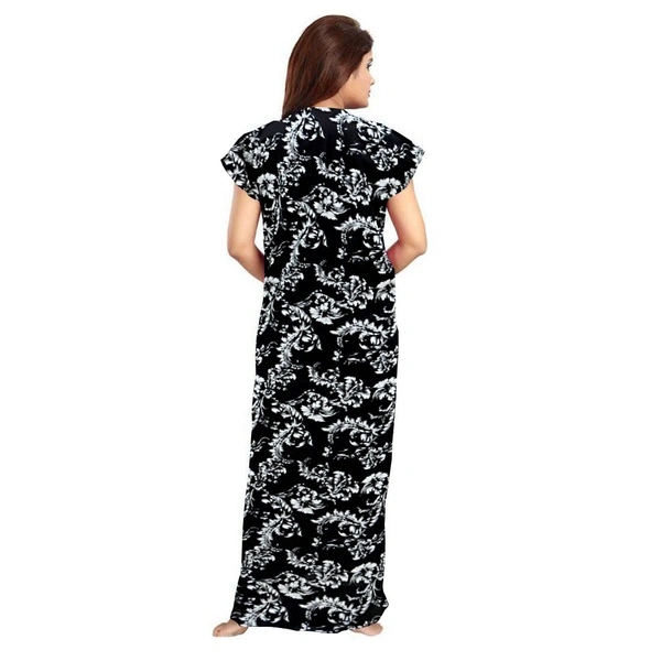 shopnav's Women's Cotton Printed Maxi Nighty (Black) - Black, 0.45, 2XL