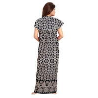 Women's Cotton Printed Maxi Nighty (Black) - Black, 0.45, L