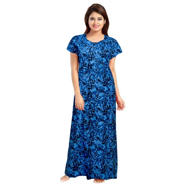 Women's Cotton Printed Maxi Nighty (Blue) - 0.45, Blue