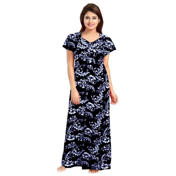 Women's Cotton Printed Maxi Nighty (Blue) - 0.45, Blue
