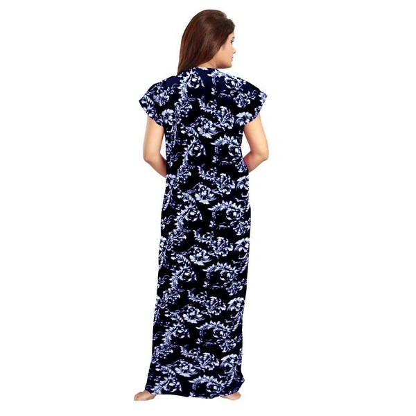 Women's Cotton Printed Maxi Nighty (Blue) - 0.45, Blue