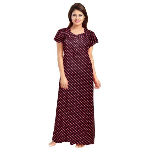 Women's Cotton Printed Maxi Nighty (Brown) - Brown, 0.45, XL