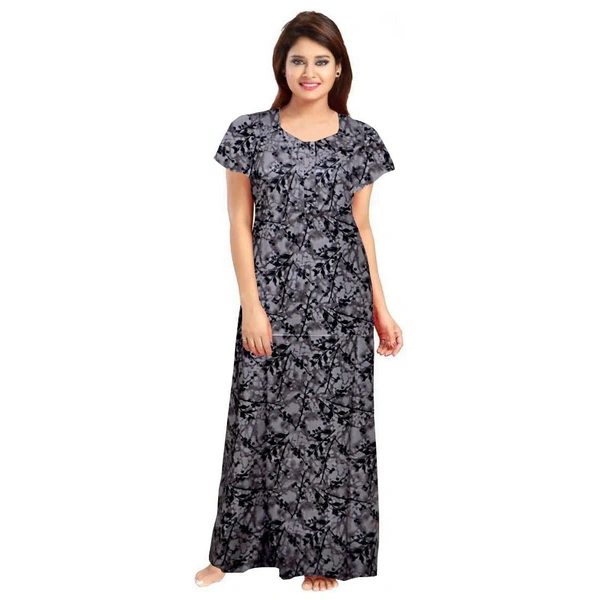 Women's Cotton Printed Maxi Nighty (Grey) - Grey, 0.45, L