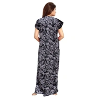 Women's Cotton Printed Maxi Nighty (Grey) - Grey, 0.45, L