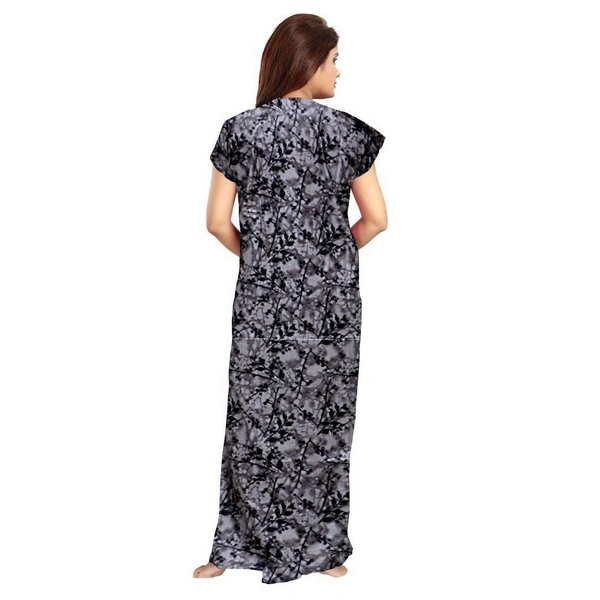 Women's Cotton Printed Maxi Nighty (Grey) - Grey, 0.45, L