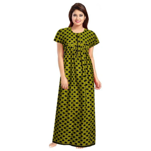 Women's Cotton Printed Maxi Nighty (Green) - 0.45, Green