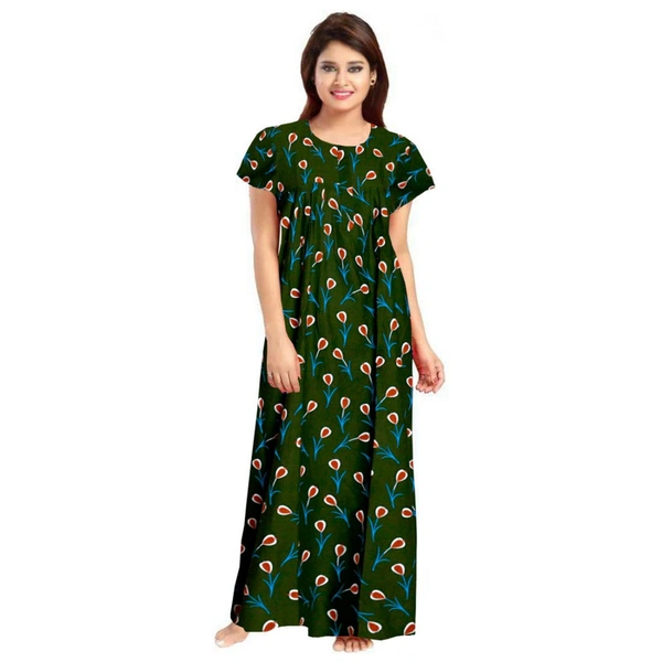 Women's Cotton Printed Maxi Nighty (Green) - Green, 0.45, XL