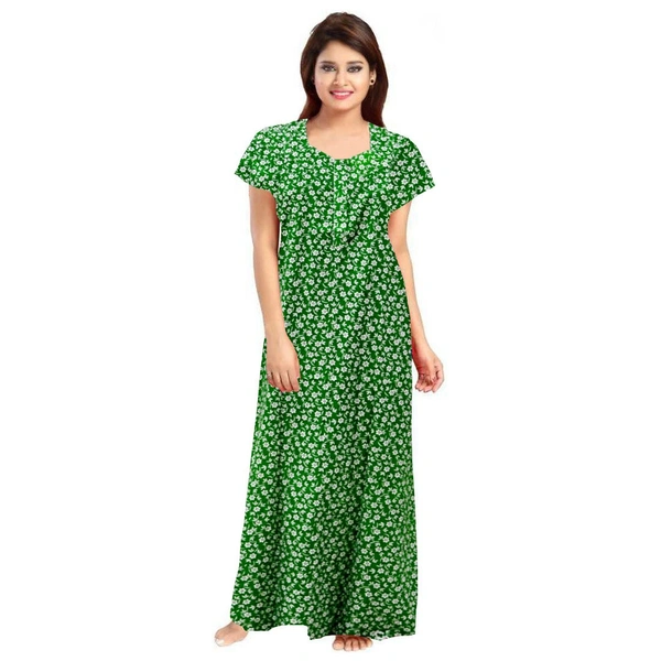 Women's Cotton Printed Maxi Nighty (Green) - Green, 0.45, XL