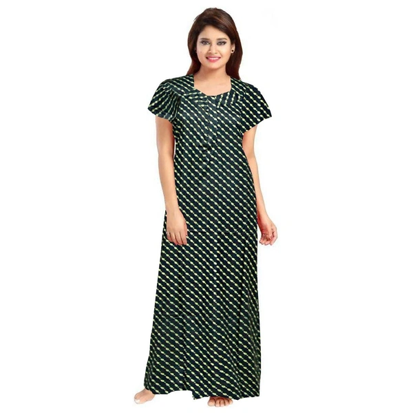 Women's Cotton Printed Maxi Nighty (Green) - Green, 0.45, XL