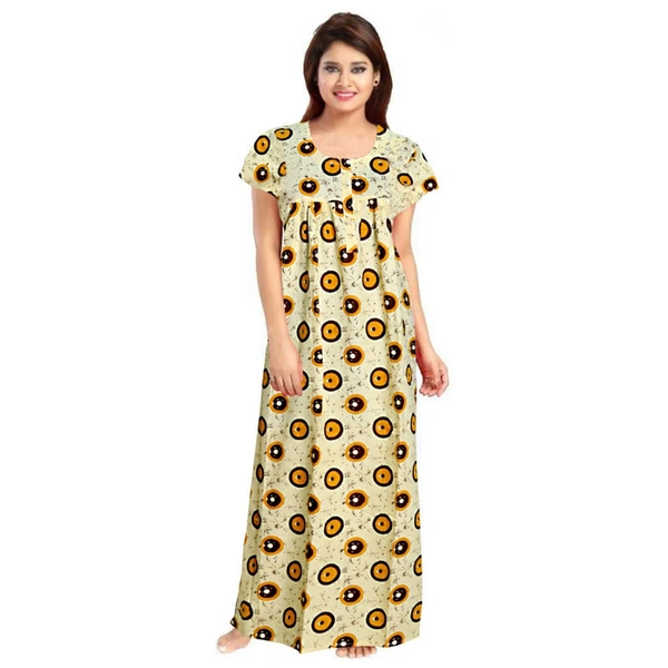 Women's Cotton Printed Maxi Nighty (Off White) - Off White, 0.45, L