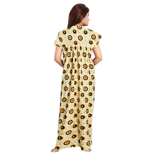 Women's Cotton Printed Maxi Nighty (Off White) - Off White, 0.45, L