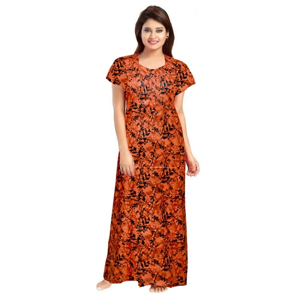 Women's Cotton Printed Maxi Nighty (Orange) - Orange, 0.45, L
