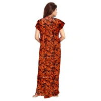 Women's Cotton Printed Maxi Nighty (Orange) - Orange, 0.45, L