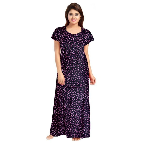 Women's Cotton Printed Maxi Nighty (Purple) - 0.45, Purple