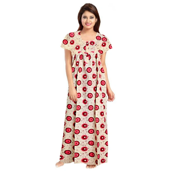 Women's Cotton Printed Maxi Nighty (Red) - Red, 0.45, 2XL