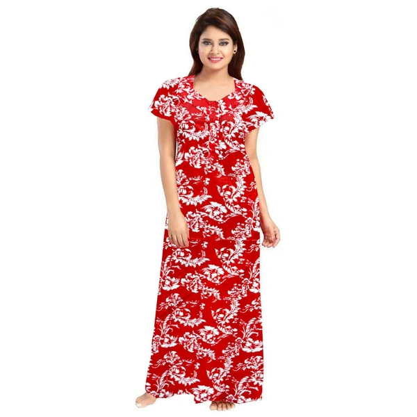 Women's Cotton Printed Maxi Nighty (Red) - 0.45, Red