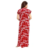 Women's Cotton Printed Maxi Nighty (Red) - 0.45, Red