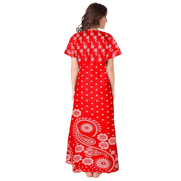 Women's Cotton Printed Maxi Nighty (Red) - 0.45, Red