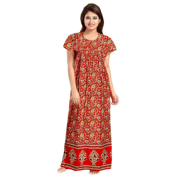 Women's Cotton Printed Maxi Nighty (Red) - Red, 0.45, L