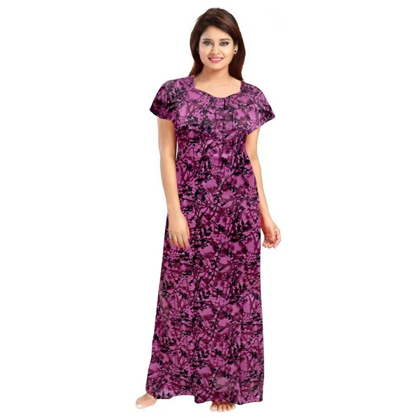 Women's Cotton Printed Maxi Nighty (Wine) - Wine, 0.45, L