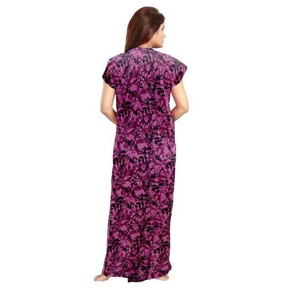 Women's Cotton Printed Maxi Nighty (Wine) - Wine, 0.45, L