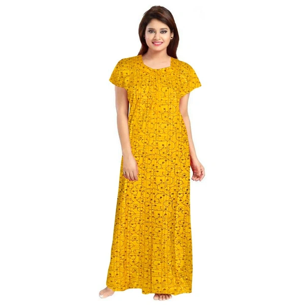 Women's Cotton Printed Maxi Nighty (Yellow) - Yellow, 0.45, XL