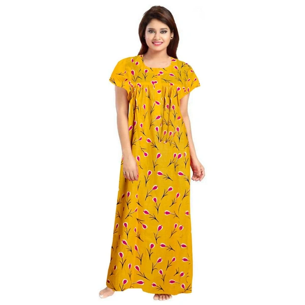 Women's Cotton Printed Maxi Nighty (Yellow) - 0.45, Yellow