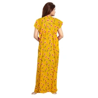 Women's Cotton Printed Maxi Nighty (Yellow) - 0.45, Yellow