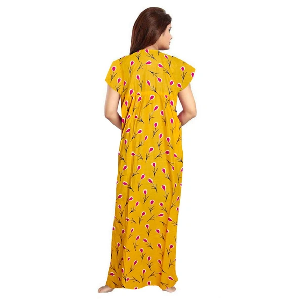 Women's Cotton Printed Maxi Nighty (Yellow) - 0.45, Yellow