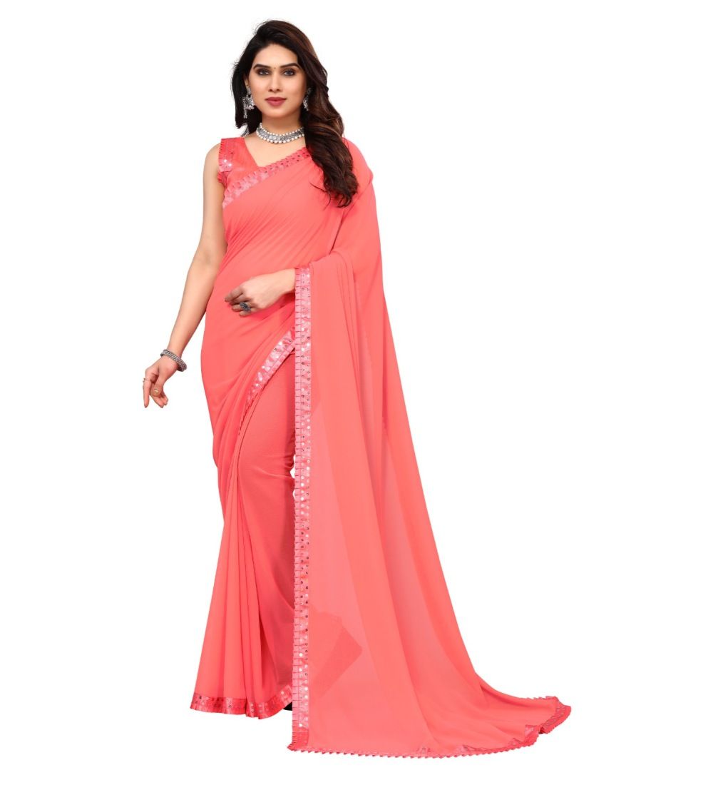 Buy Traditional Wear Peach Resham Work Georgette Saree Online From Surat  Wholesale Shop.