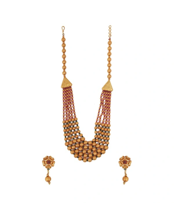 Generic Women's Ethnic Five Layer Brass Mala With Crystal For Women And Girls (Multi Color — Free Size) - Multi Color, Brass