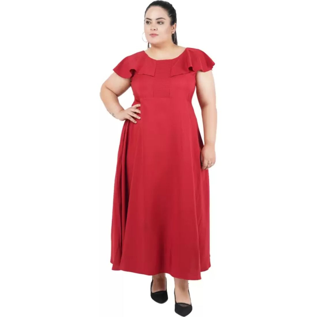 Generic Women s Fit And Flare Maroon Dress Color Maroon Material Polyester