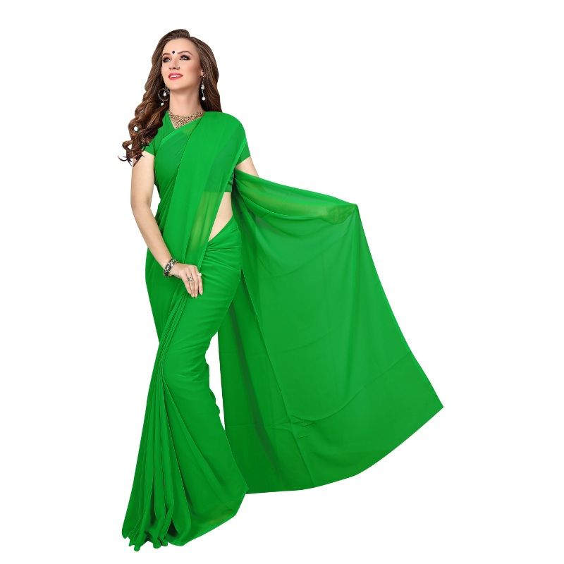 Fancy Festive Wear Dark Green Designer Plain Saree In Chiffon