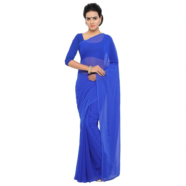 Women's Georgette Plain Saree With Blouse (Royal Blue, 5-6 Mtrs) - Royal Blue, 0.45