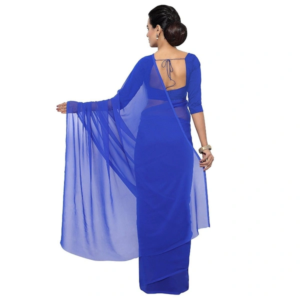 Women's Georgette Plain Saree With Blouse (Royal Blue, 5-6 Mtrs) - Royal Blue, 0.45