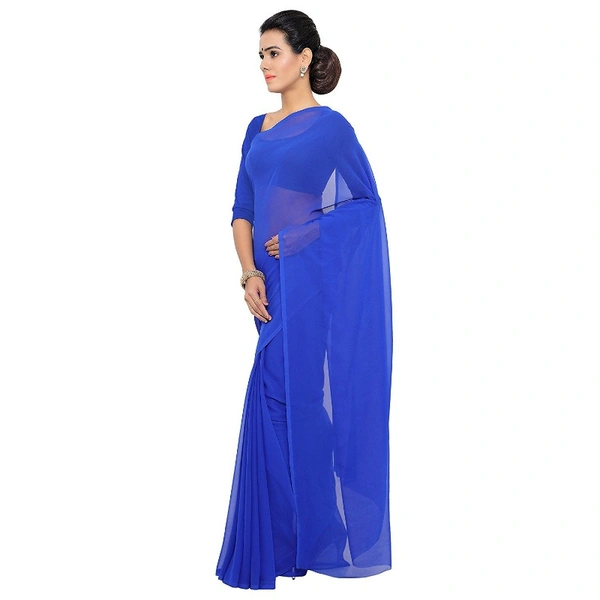 Women's Georgette Plain Saree With Blouse (Royal Blue, 5-6 Mtrs) - Royal Blue, 0.45