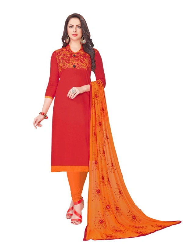 Women's Glaze Cotton Unstitched Salwar-Suit Material With Dupatta (Red, 2-2.5mtrs) - Red, 0.41, 2-2.5mtrs