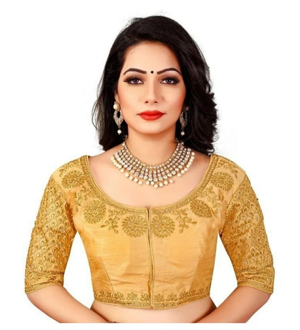 Women's Half Sleeve Ultra satin Readymade Blouse (Beige, Free Size: Up To 34 Inch) - Beige, 0.35, Up To 34 Inch