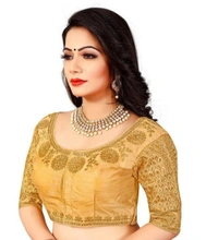 Women's Half Sleeve Ultra satin Readymade Blouse (Beige, Free Size: Up To 34 Inch) - Beige, 0.35, Up To 34 Inch