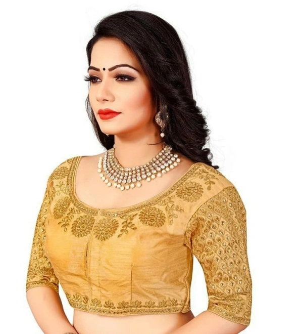 Women's Half Sleeve Ultra satin Readymade Blouse (Beige, Free Size: Up To 34 Inch) - Beige, 0.35, Up To 34 Inch